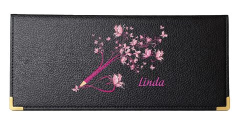 Porte Chéquier Long en Cuir Noir pour Femme - Personnalisable avec Prénom - Idée Cadeau Élégante